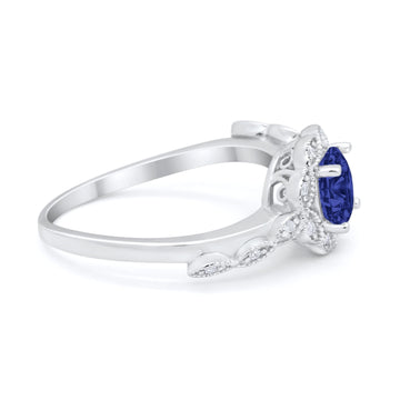 Art Deco Wedding Ring Simulated Blue Sapphire CZ 925 Sterling Silver